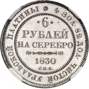 Nicolas Ier (1825-1855). 6 roubles en platine, aspect Flan bruni (PROOFLIKE) 1830, СПБ, Saint-Pétersbourg.
