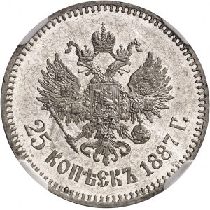 Alexandre III (1881-1894). 25 kopecks, aspect Flan bruni (PROOFLIKE) 1887 AГ, Saint-Pétersbourg.