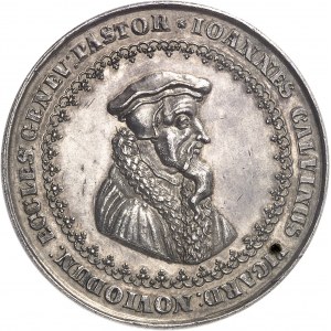 Genève (canton de). Médaille, centenaire du retour de Jean Calvin à Genève après son exil, par Sébastien Dadler ND (1641), Nuremberg.