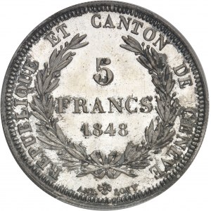 Genève (canton de). 5 francs, aspect Flan bruni (PROOFLIKE) 1848, Genève.
