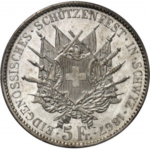 Schwyz (canton de). Module de 5 francs commémoratif, concours de tir de Schwyz 1867.