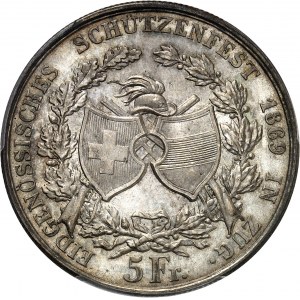 Zoug (canton de). Module de 5 francs commémoratif, concours de tir de Zoug 1869.