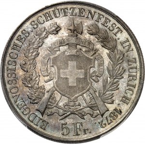 Zurich (canton de). Module de 5 francs commémoratif, concours de tir de Zürich 1872.