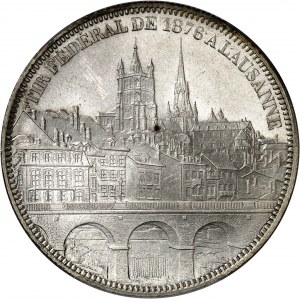 Vaud (canton de). Module de 5 francs commémoratif, concours de tir de Lausanne 1876.