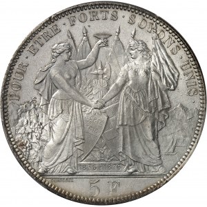 Vaud (canton de). Module de 5 francs commémoratif, concours de tir de Lausanne 1876.