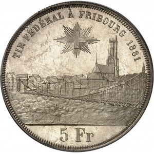 Fribourg (canton de). Module de 5 francs commémoratif, concours de tir de Fribourg 1881.