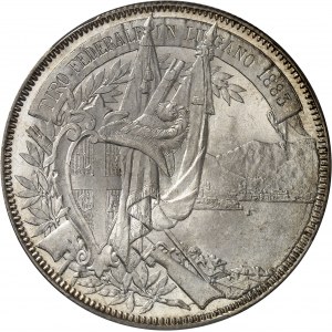 Tessin (canton du). Module de 5 francs commémoratif, concours de tir de Lugano 1883.