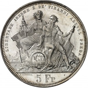Tessin (canton du). Module de 5 francs commémoratif, concours de tir de Lugano 1883.
