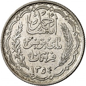 Ahmed, Bey (1929-1942). 10 francs AH 1354, Paris.