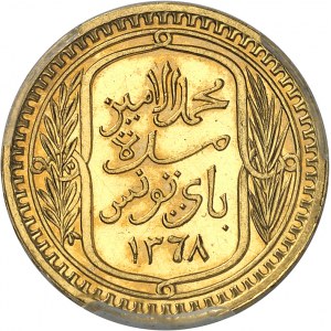 Mohamed Lamine, Bey (1943-1957). Module de 100 francs, aspect Flan bruni (PROOFLIKE) 1948 - AH 1368, Paris.
