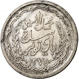 Mohamed Lamine, Bey (1943-1957). Module de 20 francs 1955 - AH 1370, Paris.