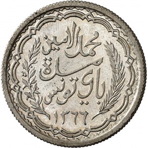 Mohamed Lamine, Bey (1943-1957). Module de 10 francs 1946 - AH 1366, Paris.