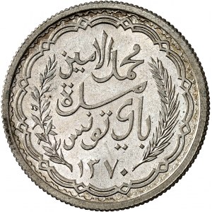 Mohamed Lamine, Bey (1943-1957). Module de 10 francs 1950 - AH 1370, Paris.