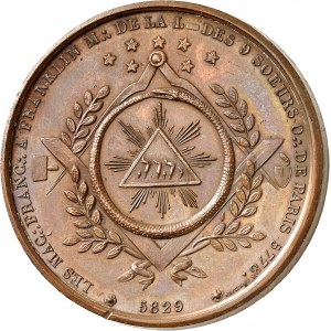 République fédérale des États-Unis d’Amérique (1776-à nos jours). Médaille, Benjamin Franklin et la Loge des 9 sœurs par Pingret 5829 (1829), Paris.