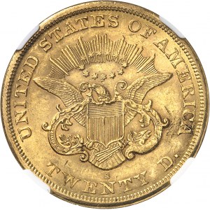 République fédérale des États-Unis d’Amérique (1776-à nos jours). 20 dollars Liberty, sans devise 1863, S, San Francisco.