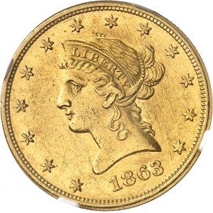 République fédérale des États-Unis d’Amérique (1776-à nos jours). 10 dollars Liberty, sans devise 1863, Philadelphie.