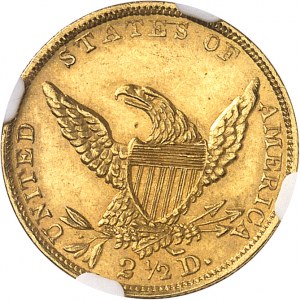 République fédérale des États-Unis d’Amérique (1776-à nos jours). 2 1/2 dollars classic head 1836, Philadelphie.