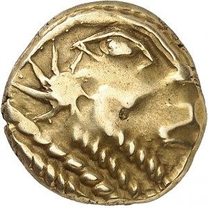 Bellovaques. Statčre d’or ŕ l’astre et au cheval ŕ droite ND (50-30 av. J.-C.).
