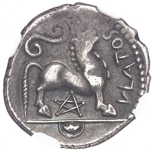 Rčmes (Ier sičcle av. J.-C.). Denier ou drachme ATEVLA/VLATOS au pentagramme, classe I ND (60-30 av. J.-C.).