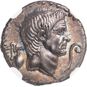 Sextus Pompée. Denier ŕ l’effigie de Pompée le Grand, frappe incuse ND (42-40 av. J.-C.), Sicile.