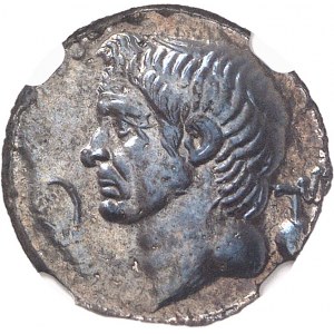 Sextus Pompée. Denier ŕ l’effigie de Pompée le Grand, frappe incuse ND (42-40 av. J.-C.), Sicile.