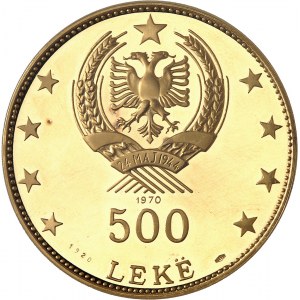 République populaire d’Albanie (1944-1991). 500 lekë Or, Flan bruni (PROOF), #1920 1970, Londres ?