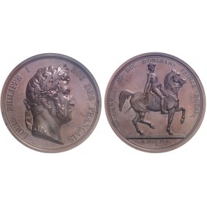 Louis-Philippe Ier (1830-1848). Coffret de 2 médailles, statue et hommage de l’Armée au Duc d’Orléans, par Barre 1842 (1845), Paris.