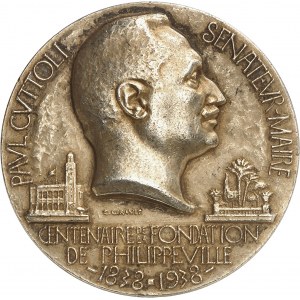 IIIe République (1870-1940). Médaille, le Maréchal Valée et centenaire de la fondation de la ville de Philippeville (Skikda), par E. Girault 1938, Paris.