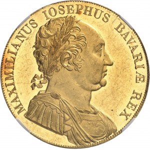 Bavičre, Maximilien I (IV) Joseph (1799-1806-1825). Frappe en Or du thaler, au module de 8 ducats, pour la Constitution, aspect Flan bruni (PROOFLIKE) 1818, Munich.