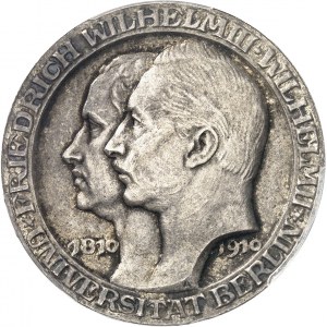 Prusse, Guillaume II (1888-1918). 3 (drei) mark d’hommage, célébrations du centenaire de l’Université de Berlin 1910, A, Berlin.