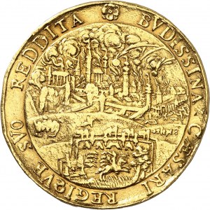 Saxe, Jean-Georges Ier (1615-1656). Médaille d’Or au module de 7 ducats, sičge et reddition de Bautzen, par N. Kitzkatz ND (1620), Dresde.
