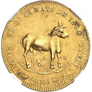 Confédération argentine (1831-1861). Médaille d’Or, surfrappée sur un 4 escudos 1787 Madrid, constitution provinciale de Buenos Aires 1854, Buenos Aires.