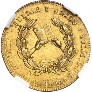 Confédération argentine (1831-1861). Médaille d’Or, surfrappée sur un 4 escudos 1787 Madrid, constitution provinciale de Buenos Aires 1854, Buenos Aires.