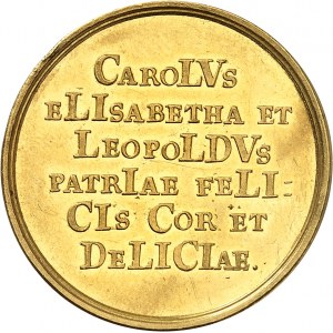 Charles VI (1711-1740). Médaille au module de 4 ducats, naissance de l’archiduc Léopold Jean, fils de l’Empereur et de Élisabeth-Christine de Brunswick-Wolfenbüttel, par G. W. Vestner 1716, Nuremberg.