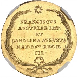 François II (1792-1835). Médaille d’Or au module de 3 ducats, mariage de l’Empereur François Ier avec Charlotte Augusta de Bavičre, d’aspect Flan bruni (PROOFLIKE) 1816, Vienne.