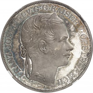 François-Joseph Ier (1848-1916). Double thaler, ouverture de la ligne de chemin de fer de Vienne ŕ Trieste, Flan bruni (PROOF) 1857, Vienne.