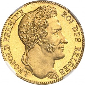Léopold Ier (1831-1865). 40 francs Or, Flan bruni (PROOF), tranche en position A 1835, Bruxelles.