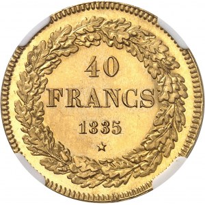 Léopold Ier (1831-1865). 40 francs Or, Flan bruni (PROOF), tranche en position A 1835, Bruxelles.