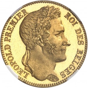 Léopold Ier (1831-1865). 40 francs Or, Flan bruni (PROOF), tranche en position B 1835, Bruxelles.