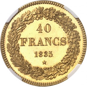 Léopold Ier (1831-1865). 40 francs Or, Flan bruni (PROOF), tranche en position B 1835, Bruxelles.