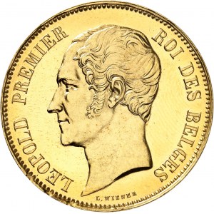 Léopold Ier (1831-1865). Module de 100 francs en Or, mariage du duc et de la duchesse de Brabant, Flan bruni (PROOF) 1853, Bruxelles.
