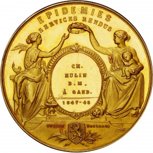 Léopold Ier (1831-1865). Médaille d’Or, services rendus lors des épidémies, par J. Leclercq 1848, Bruxelles.