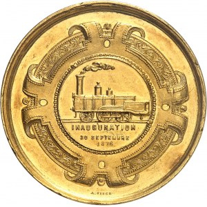 Léopold II (1865-1909). Médaille d’Or, inauguration du Chemin de fer ŕ Frasnes-lez-Gosselies, par Fisch [1876], Bruxelles.