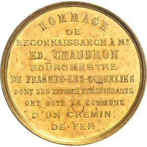 Léopold II (1865-1909). Médaille d’Or, inauguration du Chemin de fer ŕ Frasnes-lez-Gosselies, par Fisch [1876], Bruxelles.