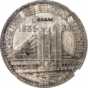 Léopold III (1934-1951). Essai de 50 francs Exposition universelle, légende flamande, tranche en français 1935, Bruxelles.