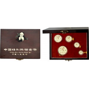 République populaire de Chine (depuis 1949). Coffret de 5 monnaies “panda”, de 100, 50, 25, 10 et 5 yuans, Flans brunis (PROOF) 1989.