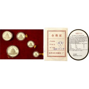 République populaire de Chine (depuis 1949). Coffret de 5 monnaies “panda”, de 100, 50, 25, 10 et 5 yuans, Flans brunis (PROOF) 1989.