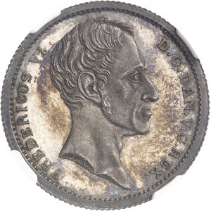 Frédéric VI (1808-1839). Essai de 1/4 de speciedaler ou 1/2 rigsbankdaler, Flan bruni (PROOF) 1833, Copenhague.