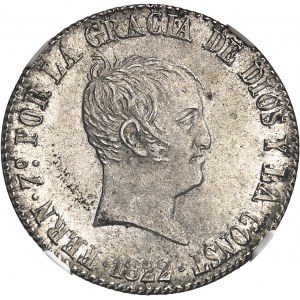 Ferdinand VII (1808-1833). 4 réaux, module de 2 réaux, dit “cabezón” 1822 SR, M couronnée, Madrid.