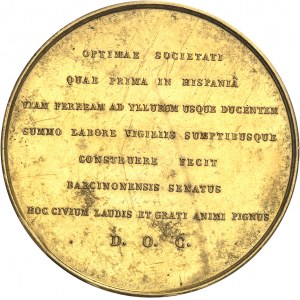 Isabelle II (1833-1868). Médaille d’Or, inauguration et bénédiction du train entre Barcelone et Matano, par Lorenzale et Jubany 1848, Madrid.